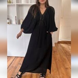 Boutique Black Maxi Dress with Lace Details
